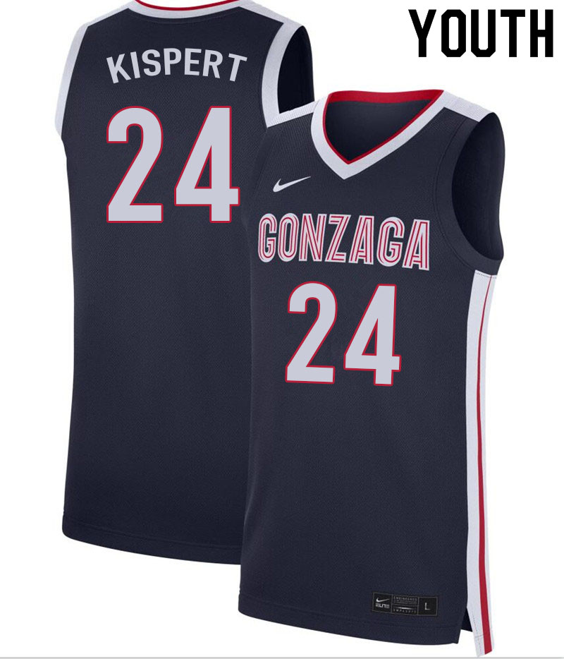 Youth #24 Corey Kispert Gonzaga Bulldogs College Basketball Jerseys Sale-Navy